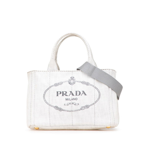 プラダ カナパ ミニ 三角ロゴプレート ハンドバッグ ショルダーバッグ 2WAY グレー キャンバス レディース PRADA 【中古】