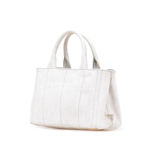 プラダ カナパ ミニ 三角ロゴプレート ハンドバッグ ショルダーバッグ 2WAY グレー キャンバス レディース PRADA 【中古】