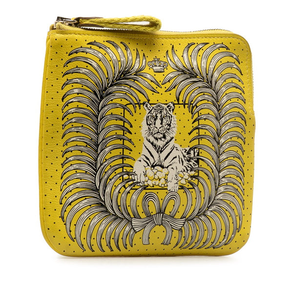 エルメス カレ ポケット 王者の虎 Tigre Royal Bandana ポーチ イエロー ホワイト スイフト レディース HERMES 【中古】