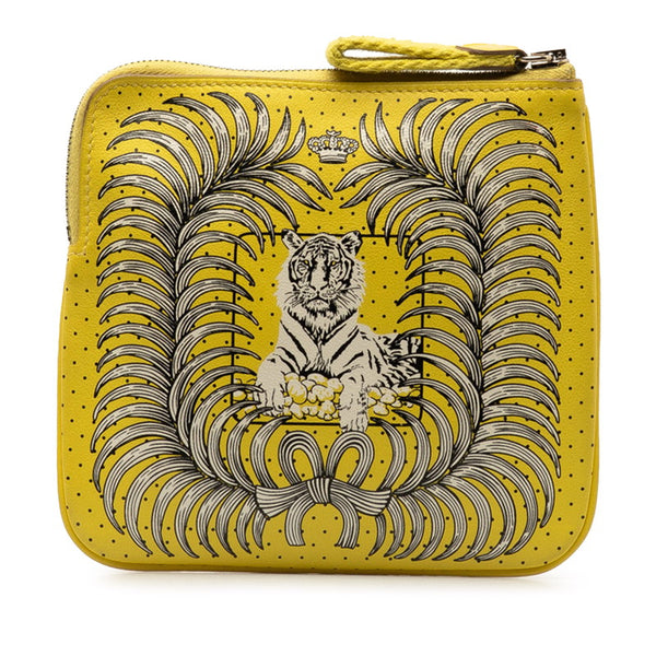エルメス カレ ポケット 王者の虎 Tigre Royal Bandana ポーチ イエロー ホワイト スイフト レディース HERMES 【中古】
