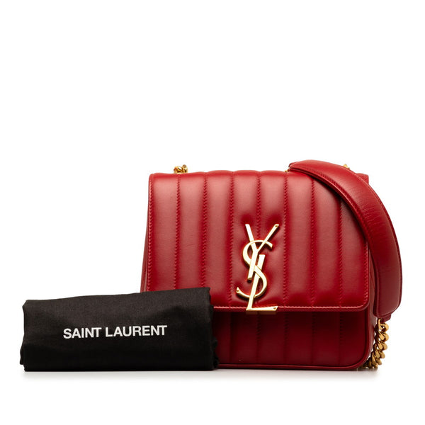 サンローラン ヴィキ YSLロゴ チェーン ショルダーバッグ 532595 レッド ゴールド レザー レディース SAINT LAURENT 【中古】