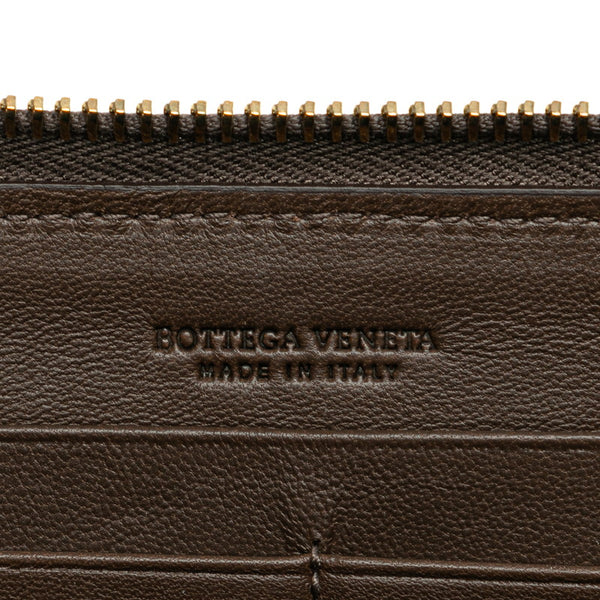 ボッテガヴェネタ イントレチャート ラウンドファスナー 長財布 ブラウン レザー レディース BOTTEGAVENETA 【中古】