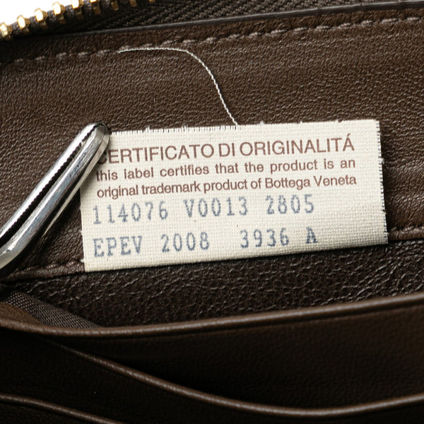 ボッテガヴェネタ イントレチャート ラウンドファスナー 長財布 ブラウン レザー レディース BOTTEGAVENETA 【中古】