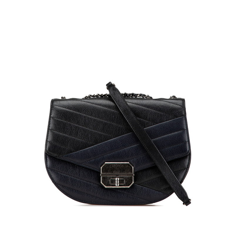 シャネル 2.55 斜め掛け チェーン ショルダーバッグ ブラック ネイビー ゴートスキン レディース CHANEL 【中古】