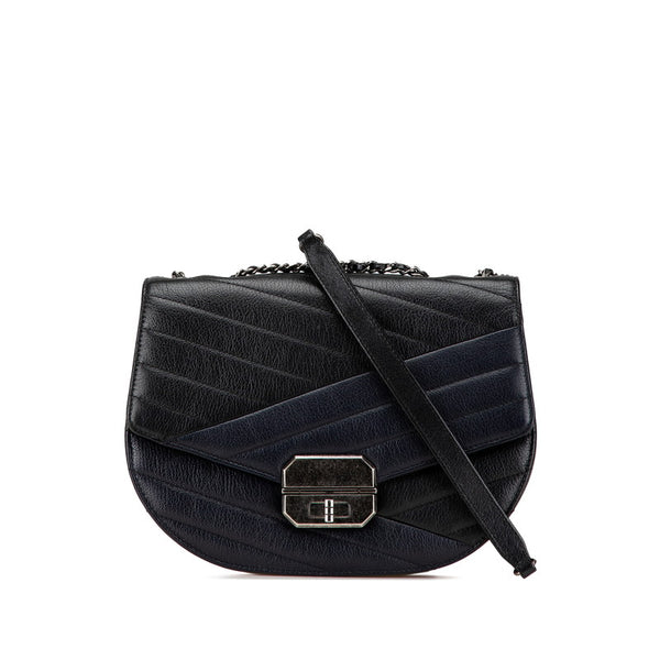 シャネル 2.55 斜め掛け チェーン ショルダーバッグ ブラック ネイビー ゴートスキン レディース CHANEL 【中古】