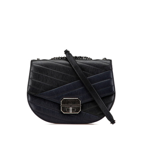 シャネル 2.55 斜め掛け チェーン ショルダーバッグ ブラック ネイビー ゴートスキン レディース CHANEL 【中古】