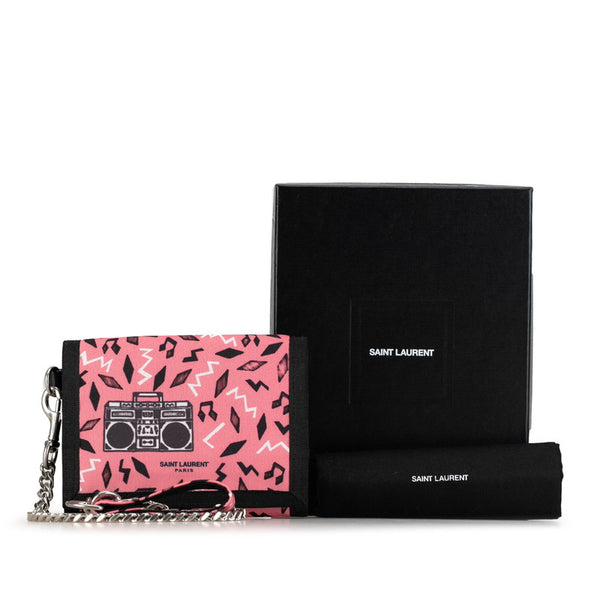 サンローラン ラジオ 総柄 三つ折り財布 586279 ピンク ブラック ナイロン レディース SAINT LAURENT 【中古】