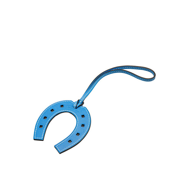 エルメス パドック シュバル 蹄鉄 バッグチャーム キーホルダー  ブルー スイフト レディース HERMES 【中古】