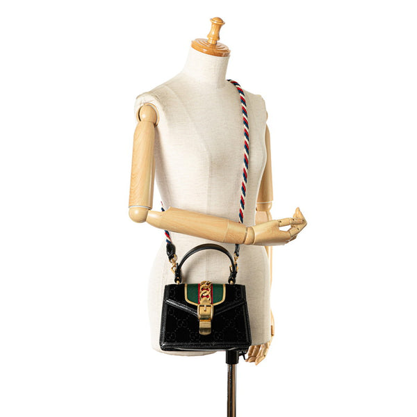 グッチ シルヴィ シェリーライン ミニ ハンドバッグ ショルダーバッグ 2WAY 470270 ブラック レザー レディース GUCCI 【中古】