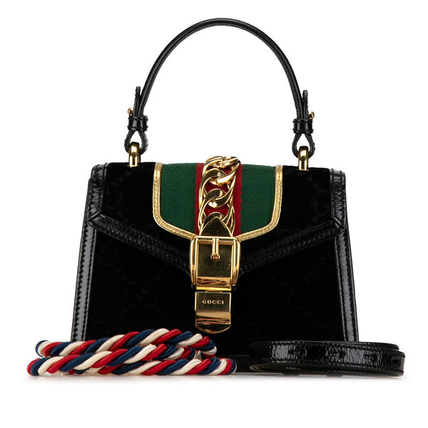 グッチ シルヴィ シェリーライン ミニ ハンドバッグ ショルダーバッグ 2WAY 470270 ブラック レザー レディース GUCCI 【中古】
