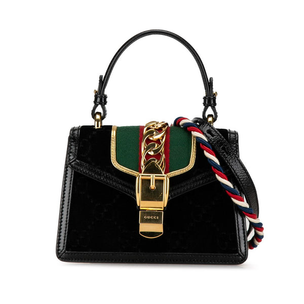 グッチ シルヴィ シェリーライン ミニ ハンドバッグ ショルダーバッグ 2WAY 470270 ブラック レザー レディース GUCCI 【中古】