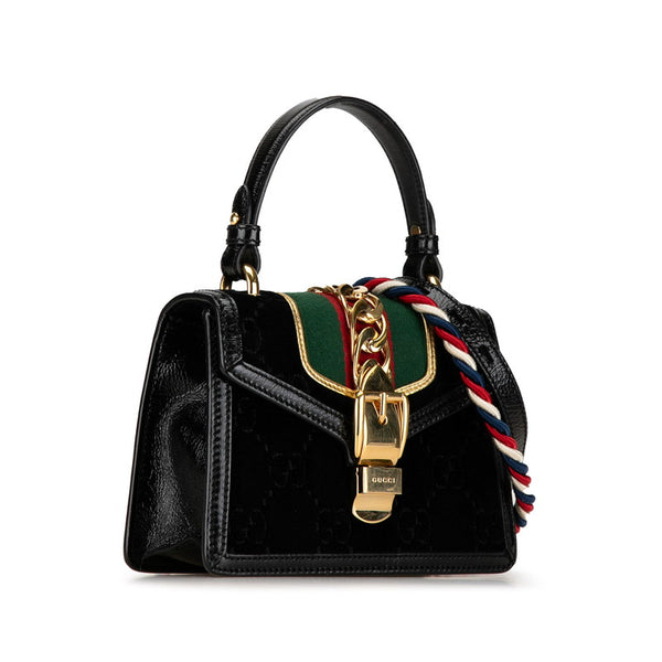 グッチ シルヴィ シェリーライン ミニ ハンドバッグ ショルダーバッグ 2WAY 470270 ブラック レザー レディース GUCCI 【中古】