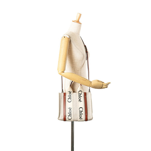 クロエ ウッディ スモール ハンドバッグ ショルダーバッグ 2WAY ベージュ ブラウン キャンバス レザー レディース Chloe 【中古】