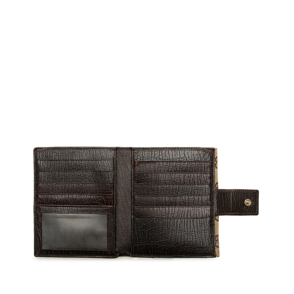 グッチ GGキャンバス ホースビット シェリー 二つ折り財布 コンパクトウォレット 138031 ブラウン キャンバス レザー レディース GUCCI 【中古】