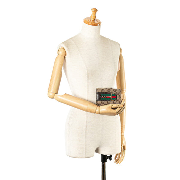 グッチ GGキャンバス ホースビット シェリー 二つ折り財布 コンパクトウォレット 138031 ブラウン キャンバス レザー レディース GUCCI 【中古】