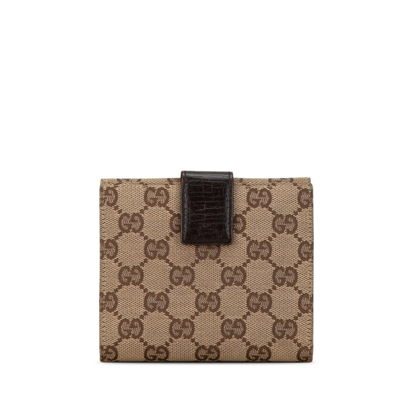 グッチ GGキャンバス ホースビット シェリー 二つ折り財布 コンパクトウォレット 138031 ブラウン キャンバス レザー レディース GUCCI 【中古】