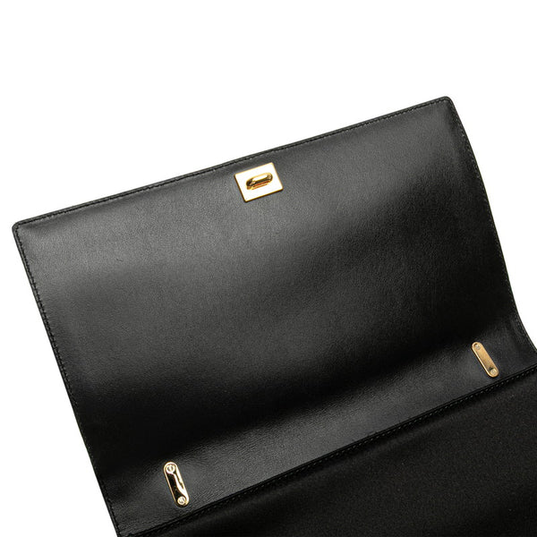 サルヴァトーレフェラガモ ヴァラリボン チェーン ショルダーバッグ ブラック サテン レザー レディース Salvatore Ferragamo 【中古】