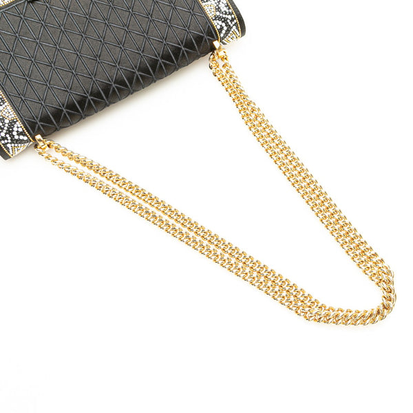 サルヴァトーレフェラガモ ヴァラリボン チェーン ショルダーバッグ ブラック サテン レザー レディース Salvatore Ferragamo 【中古】