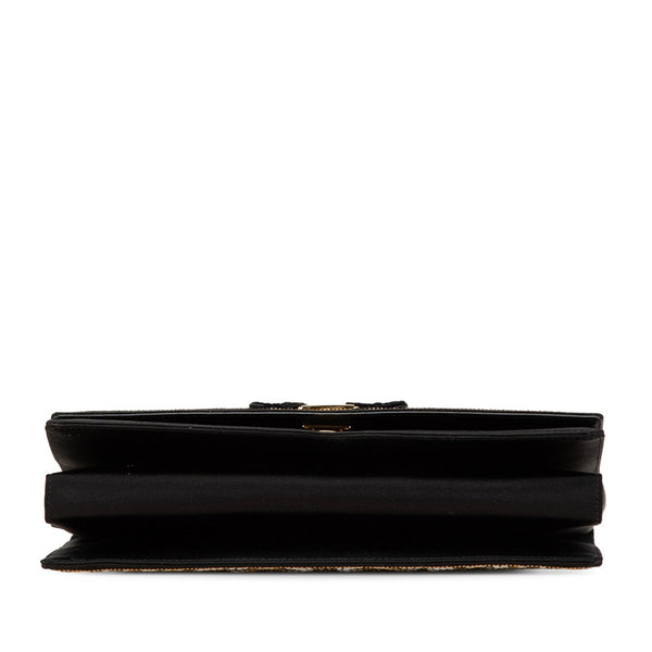 サルヴァトーレフェラガモ ヴァラリボン チェーン ショルダーバッグ ブラック サテン レザー レディース Salvatore Ferragamo 【中古】