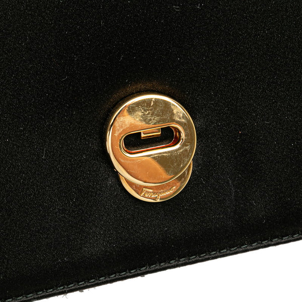 サルヴァトーレフェラガモ ヴァラリボン チェーン ショルダーバッグ ブラック サテン レザー レディース Salvatore Ferragamo 【中古】