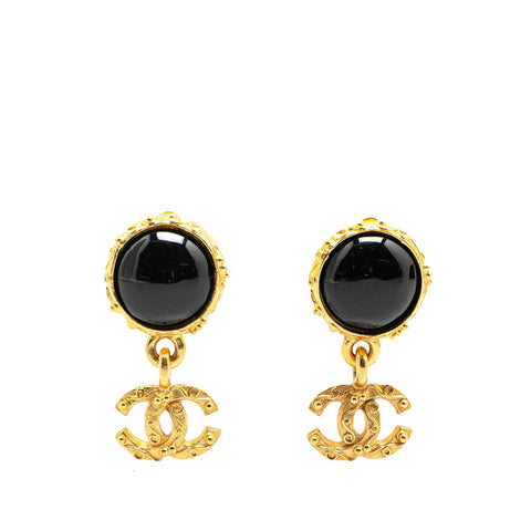 シャネル ヴィンテージ ココマーク グリポア スイング イヤリング ゴールド ブラック メッキ カラーストーン レディース CHANEL 【中古】