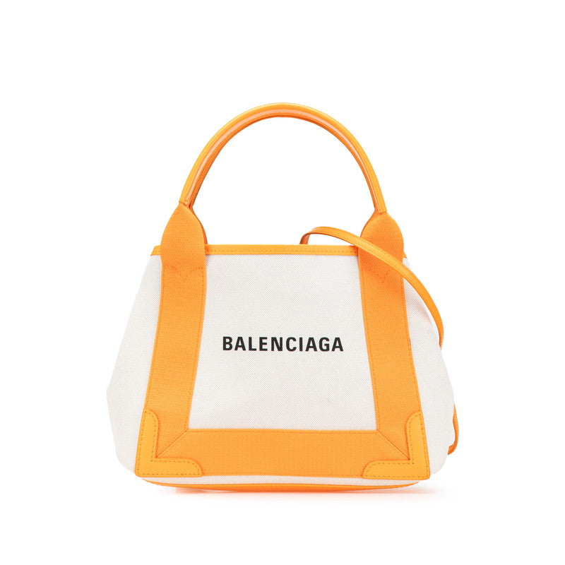 バレンシアガ ネイビーカバス XS ハンドバッグ ショルダーバッグ 2WAY 390346 ベージュ オレンジ キャンバス レザー レディース BALENCIAGA 【中古】
