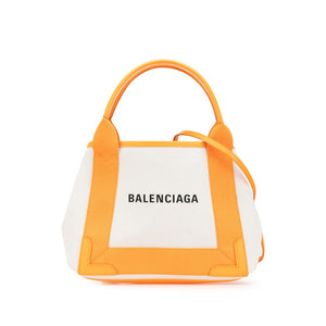 バレンシアガ ネイビーカバス XS ハンドバッグ ショルダーバッグ 2WAY 390346 ベージュ オレンジ キャンバス レザー レディース BALENCIAGA 【中古】
