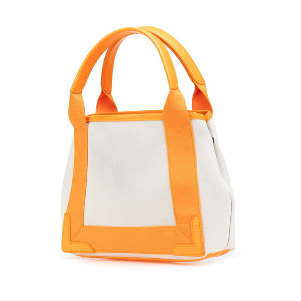 バレンシアガ ネイビーカバス XS ハンドバッグ ショルダーバッグ 2WAY 390346 ベージュ オレンジ キャンバス レザー レディース BALENCIAGA 【中古】
