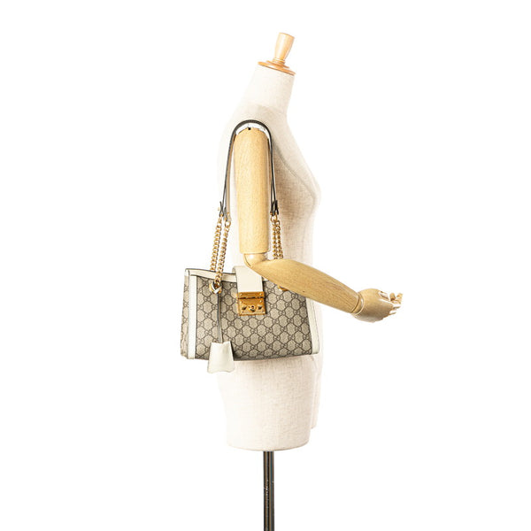 グッチ GGスプリーム パドロック チェーン ショルダーバッグ 498156 ベージュ ホワイト レザー PVC レディース GUCCI 【中古】