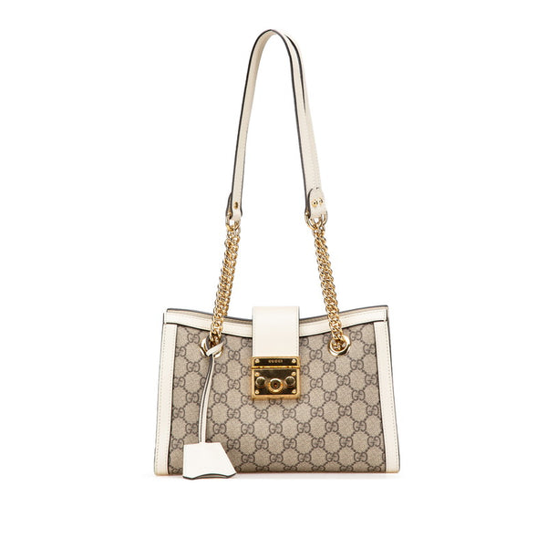 グッチ GGスプリーム パドロック チェーン ショルダーバッグ 498156 ベージュ ホワイト レザー PVC レディース GUCCI 【中古】
