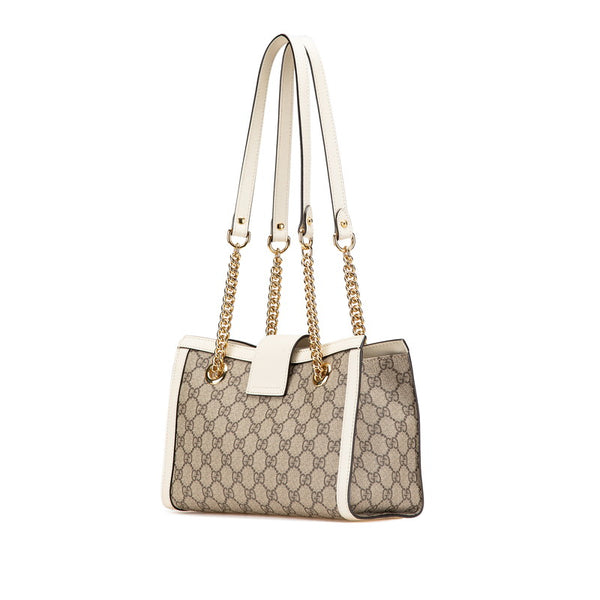 グッチ GGスプリーム パドロック チェーン ショルダーバッグ 498156 ベージュ ホワイト レザー PVC レディース GUCCI 【中古】