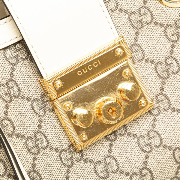グッチ GGスプリーム パドロック チェーン ショルダーバッグ 498156 ベージュ ホワイト レザー PVC レディース GUCCI 【中古】
