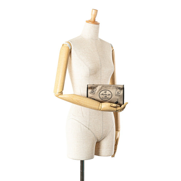 シャネル コスメ柄 ポーチ ベージュ サテン レディース CHANEL 【中古】