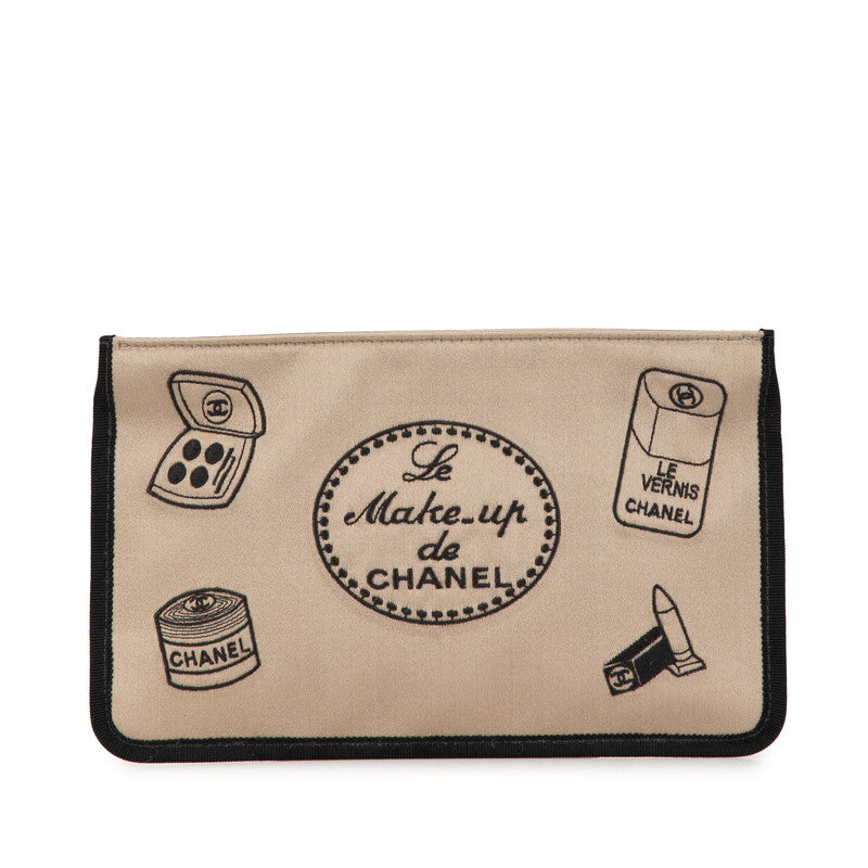 シャネル コスメ柄 ポーチ ベージュ サテン レディース CHANEL 【中古】