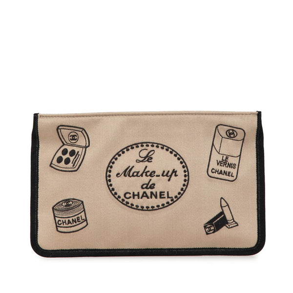 シャネル コスメ柄 ポーチ ベージュ サテン レディース CHANEL 【中古】
