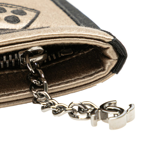 シャネル コスメ柄 ポーチ ベージュ サテン レディース CHANEL 【中古】