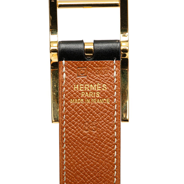 エルメス アピ3 ベルト サイズ：85 ブラック ブラウン ボックスカーフ クシュベル レディース HERMES 【中古】