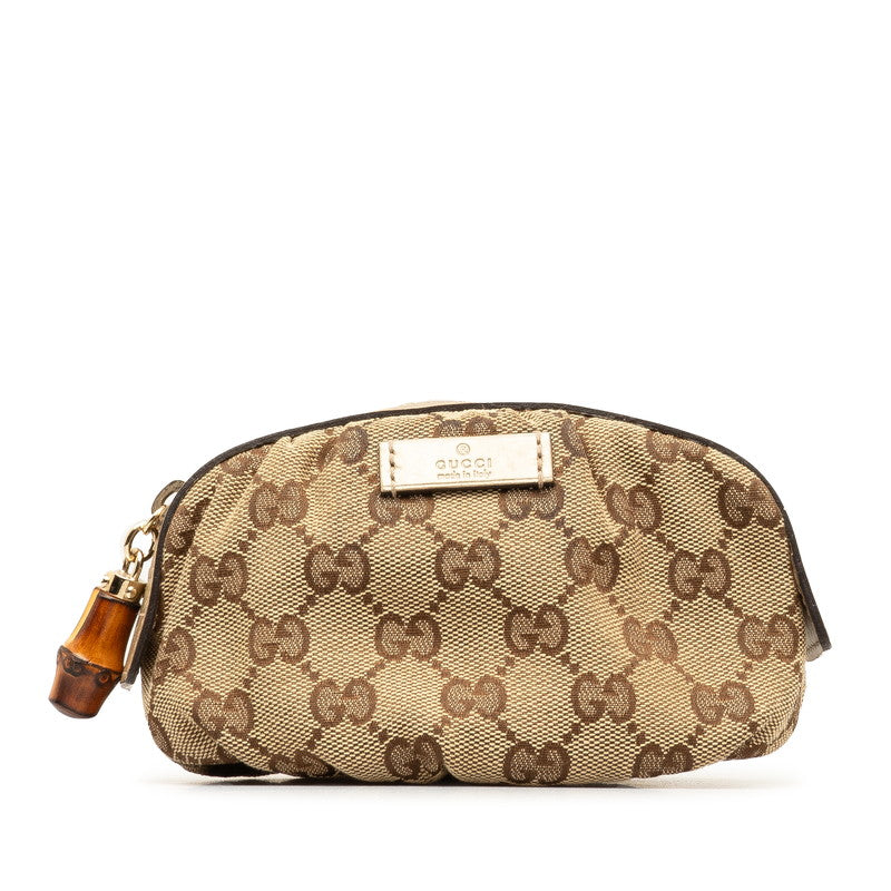 グッチ GGキャンバス バンブー ポーチ 246174 ベージュ ゴールド キャンバス レザー レディース GUCCI 【中古】