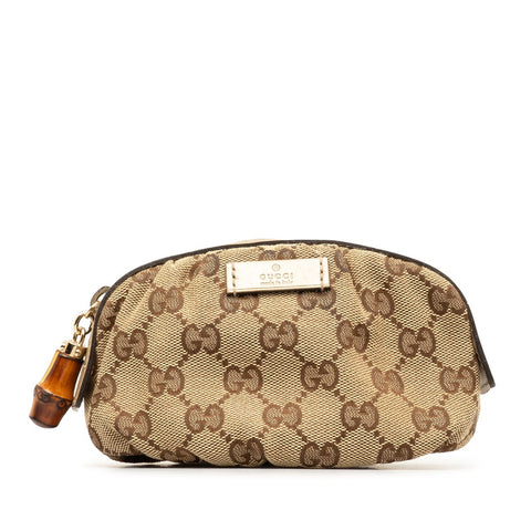 グッチ GGキャンバス バンブー ポーチ 246174 ベージュ ゴールド キャンバス レザー レディース GUCCI 【中古】