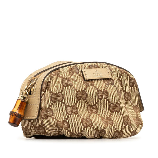 グッチ GGキャンバス バンブー ポーチ 246174 ベージュ ゴールド キャンバス レザー レディース GUCCI 【中古】