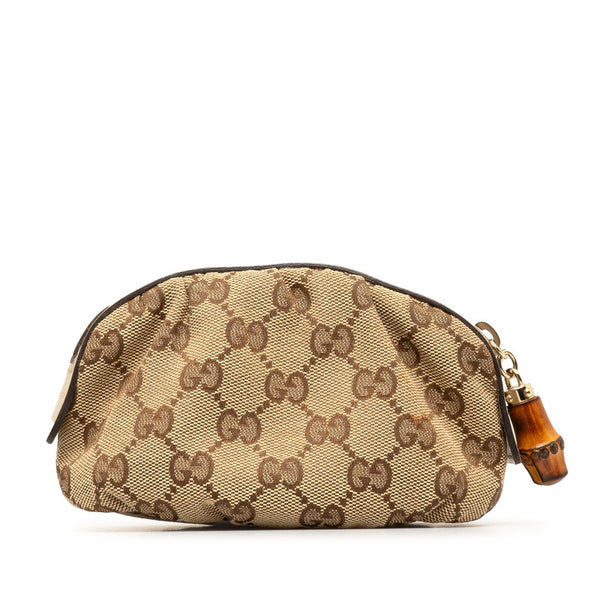 グッチ GGキャンバス バンブー ポーチ 246174 ベージュ ゴールド キャンバス レザー レディース GUCCI 【中古】