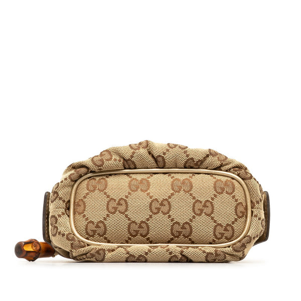グッチ GGキャンバス バンブー ポーチ 246174 ベージュ ゴールド キャンバス レザー レディース GUCCI 【中古】