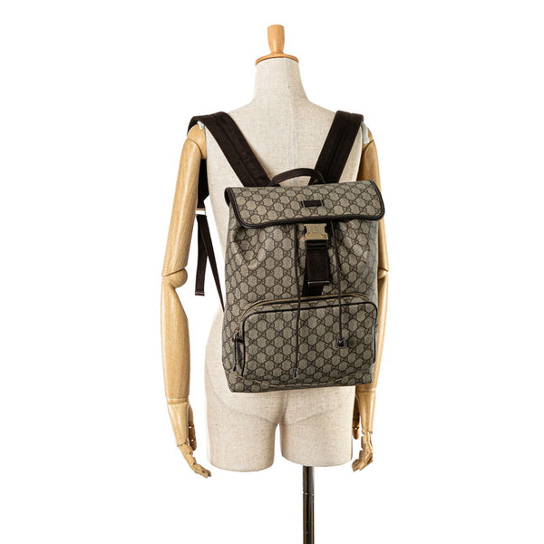 グッチ GGスプリーム リュック バックパック 246103 ベージュ ブラウン PVC レザー レディース GUCCI 【中古】