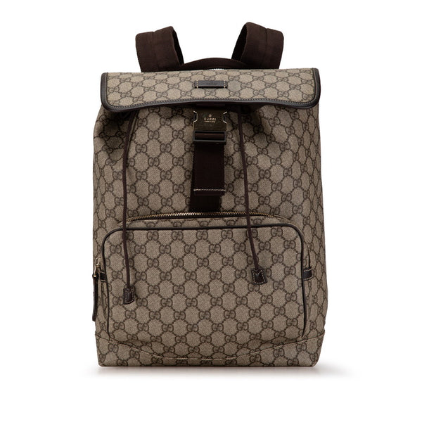 グッチ GGスプリーム リュック バックパック 246103 ベージュ ブラウン PVC レザー レディース GUCCI 【中古】