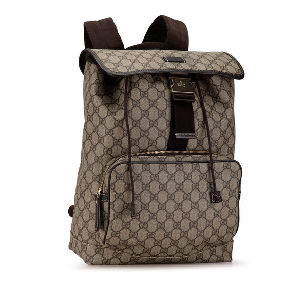 グッチ GGスプリーム リュック バックパック 246103 ベージュ ブラウン PVC レザー レディース GUCCI 【中古】