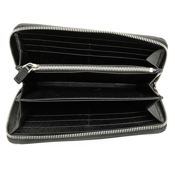 プラダ 長財布 ラウンドファスナー ブラック レザー レディース PRADA 【中古】