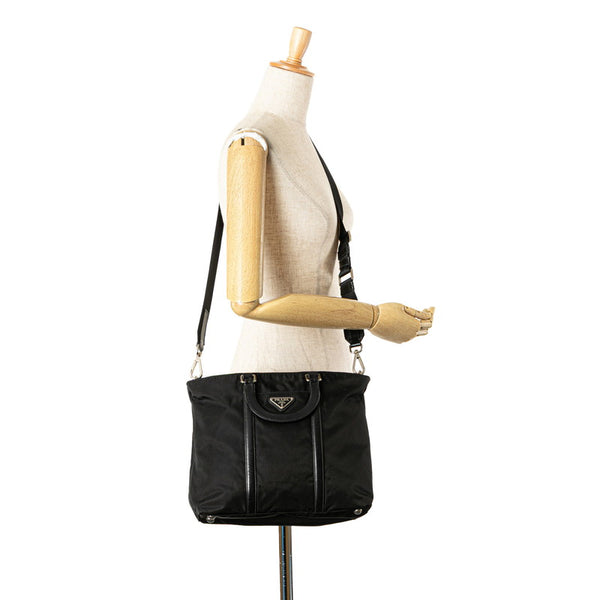 プラダ 三角ロゴプレート ハンドバッグ ショルダーバッグ 2WAY BN1066 ブラック ナイロン レザー レディース PRADA 【中古】