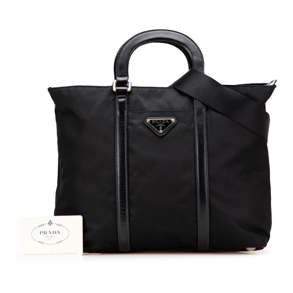 プラダ 三角ロゴプレート ハンドバッグ ショルダーバッグ 2WAY BN1066 ブラック ナイロン レザー レディース PRADA 【中古】