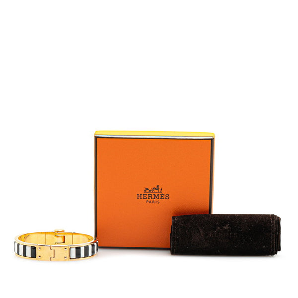 エルメス シャルニエールPM 七宝焼き 馬 バングル ゴールド ホワイト ブラック メッキ レディース HERMES 【中古】