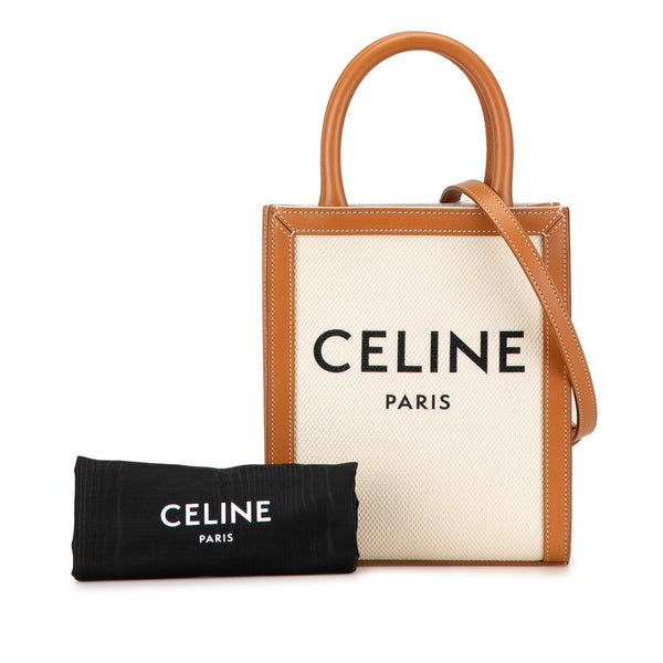 セリーヌ ミニ バーティカル カバ ハンドバッグ ショルダーバッグ 2WAY ナチュラル タン キャンバス カーフ レディース CELINE 【中古】